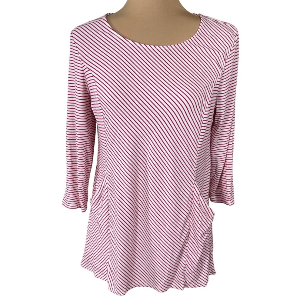 Chico's Top Red White Stripe Tunic Pockets Size M Medium (1) 3/4 Sleeve